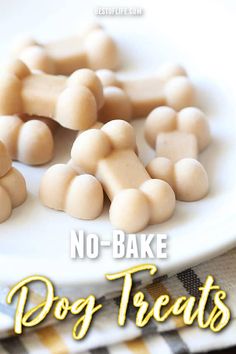 no - bake dog treats on a plate with the words, no - bake dog treats