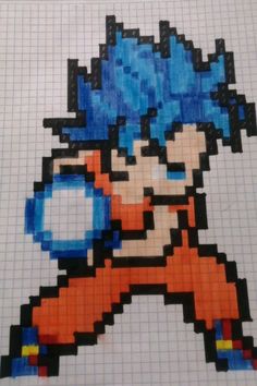 an image of sonic the hedge pixel art work on graph paper with squares in it