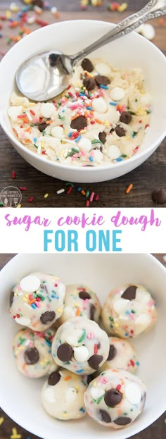 sugar cookie dough for one in a bowl with sprinkles