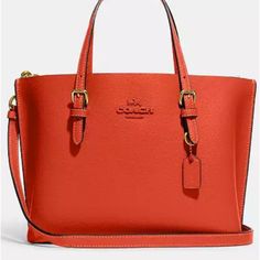 Coach Mollie Tote 25 Tote With Matching Wallet Orange/Mango 11x8x5 New Without Tags Coach Orange Leather Bag, Orange Leather Coach Bag, Coach Orange Crossbody Shoulder Bag, Coach Orange Satchel Bag, Coach Orange Bag With Detachable Strap, Classic Orange Bag With Gold-tone Hardware, Classic Orange Crossbody Bag, Coach Orange Rectangular Shoulder Bag, Coach Orange Rectangular Bag