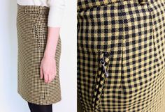 Cool pencil skirt made of gingham plaid fabric in yellow and black. High waisted pencil cut. Zipper and button closure. Belt loops, opening on the back. Two zipped pockets on the front, closed with decorative zippers. Fully lined. Era: 90's, brand Young Classic Fabric: not given, synthetic Condition: very good Estimated size: M (please, check the measurements) Measurements (measured flat, need to be doubled to get the circumference): Waist: 36 cm / 14,1 inches Hips (widest part): 46 cm / 18,1 in Fitted Plaid Pencil Skirt, Fitted Plaid Pencil Skirt For Work, Plaid Pencil Skirt For Work, Plaid Skirt Grunge, High Waisted Plaid Skirt, Yellow Plaid Skirt, Skirt Grunge, Skirt Preppy, Preppy Skirt