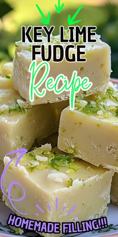 several pieces of food on a plate with the words key lime fudge recipe