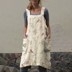 Animal Dress, Vintage Linen Dress, Farm Dress, Chicken Print, Farm Art, Sewing Aprons, Floral Jeans, Cotton Linen Dresses, Apron Dress