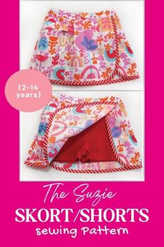 Suzie Skort/Shorts Sewing Pattern (2-14 Years) - A Modern Kids Original Girls Shorts Pattern, Gathered Skirt Pattern, Skort Sewing Pattern, Skort Pattern, Sewing Closet, Womens Patterns, Shorts Sewing Pattern, Shorts Sewing, Sewing Kids Clothes