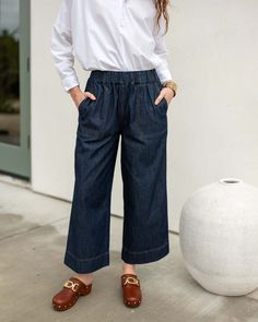 Sammie Chambray Pant Mid-rise Denim Bottoms For Casual Gatherings, Dark Wash Denim Bottoms For Casual Gatherings, Relaxed Fit Medium Wash Wide Leg Pants For Work, Medium Wash Cropped Wide Leg Pants With Pockets, Medium Wash Cropped Leg Wide Leg Pants With Pockets, Denim Straight Leg Bottoms For Casual Gatherings, Casual Straight Leg Denim Bottoms, Dark Wash Wide Leg Pants For Work, Spring Medium Wash Elevated Casual Pants