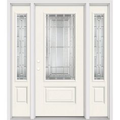 a white double door with glass panels