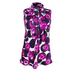 New With Original Tags Style: Blouse, Size Type: Regular, ,, Sleeveless, 100% Polyester, Machine Wash, Inseam: Fitted Sleeveless Printed Blouse, Elegant Multicolor Sleeveless Blouse, Chic Printed Tie Neck Blouse, Chic Tie Neck Printed Blouse, Chic Purple Printed Tops, Elegant Sleeveless Blouse With Floral Print, Purple Sleeveless Blouse For Spring, Elegant Floral Print Sleeveless Blouse, Pink Fitted Tie Neck Top