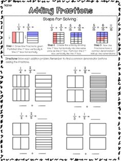 adding fractions worksheet for students to use in addition and subtraction