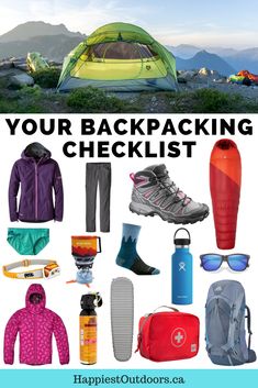 an image of backpacking checklist with the words, your backpacking checklist