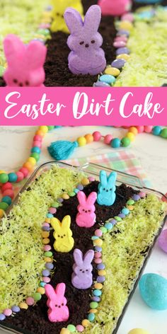 an easter cake with chocolate frosting and colorful candies