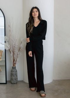 A wide leg pant made from 100% organic cotton thermal perfect for staying cozy at home. Complete the set with the Organic Thermal Keyhole Long Sleeve. Details • Relaxed fit• Side pockets• Elastic waistband• Garment dyedMeasurements based on size S• Waistband: "• Rise: "• Inseam: "• Model is 5'8". Wearing size XS. Fabric + Care • Thermal - 100% Organic Cotton• Machine wash in warm water with like colors. Do not bleach.• Sustainably & ethically made in Los Angeles, CA Cost Cost Per Wear• 5 wears: Relaxed Fit Wide Leg Pants For Fall Loungewear, Wide Leg Pants For Relaxation In Fall, Effortless High-waisted Loungewear Pants, Effortless Wide-leg Loungewear Pants, Fall Wide Leg Pants For Lounging, Solid Wide Leg Pants For Fall Lounging, Fall Lounging Wide Leg Pants, Fall Solid Color Wide Leg Lounging Pants, Wide Leg Pant