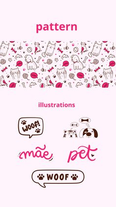 an illustrated book cover with cats and dogs in pink, brown, and white colors