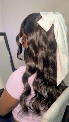 Flat Iron Curls Half Up Half Down, Wig Hairstyles For Birthday Girl Black, Sweet 16 Wig Hairstyles, Black Girls Hairstyles Aesthetic, Hairstyles For Birthday Girl Black 12, Half Up Half Down With White Bow, Half Up Half Up Hairstyles, Hairstyles For 5th Grade Graduation, Back To School Hairstyles With Bow