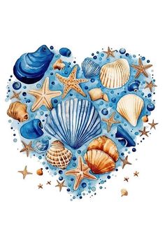 an image of seashells and starfish in the ocean with bubbles on white background