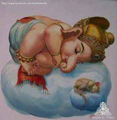 a painting of a baby sleeping on top of a cloud