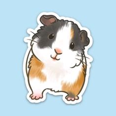 a brown and white hamster sticker on a blue background