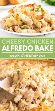 Dig right into this Cheesy Chicken Alfredo Bake! Made with rotini and shredded chicken in a creamy alfredo sauce, this casserole is one of the best pasta dishes. Save this baked pasta recipe and try this comfort food dinner idea for family!