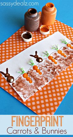 an orange table topped with chocolate candies and bunny shaped candy bars on top of a white paper towel