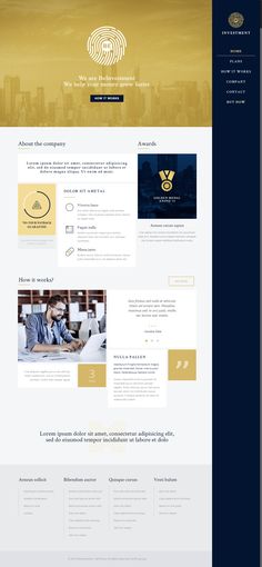 an image of a website page with gold and blue colors on the front, side and back