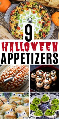 halloween appetizers with text overlay that reads 9 halloween appetizers