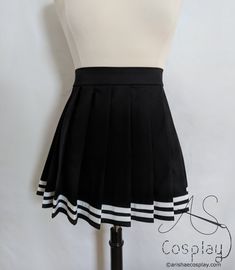 Knife Pleat Skirt with Stripe- This pleated skirt is made in a popular style for anime-style school uniform skirts. It is available in any size and color with one or two stripes. The skirt is made from high quality 100% cotton fabric and closes in the back with an invisible zipper. Add a Matching Face Mask to Your Order! The masks ship in 1-2 days and you can preview the fabric in your color preference. https://www.etsy.com/listing/788750961/washable-face-mask-layered-pleat-face The skirts are s Spring Cosplay Mini Skirt, Casual Skirt For Spring Cosplay, Black Pleated Skirt For Cosplay, Black Summer Cosplay Skirt, Cosplay Black Pleated Skirt, Black Summer Skirt For Cosplay, School Fitted Tiered Skirt, Fitted Tiered Skirt For School, Black Fitted Skirt With Accordion Pleats