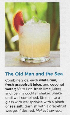 the old man and the sea cocktail recipe is shown in this advertisement for an outdoor restaurant