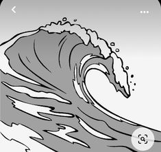 a black and white drawing of a wave