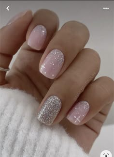 Cute Short Winter Acrylic Nails, Christmas Nails Acrylic 2024, New Year Sparkle Nails, Plain Sparkle Nails, Christmas Nails Oval Short, Classy Nails Short Winter Pink, New Years Nail Designs Short Square, Winter Short Nails 2024, Pink With Sparkle Nails