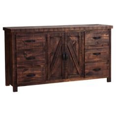 the sideboard is made out of wood and has two doors on each side, which are