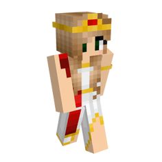 an image of a minecraft female character in white and red clothes with yellow hair