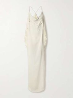 KHAITE Dandora draped silk-gerogette midi dress | NET-A-PORTER White Silk Crepe Formal Dress, Formal White Silk Crepe Dress, Elegant White Silk Crepe Dress, Flat Dress Shoes, Floral Dresses Short, Dress Flats, Exclusive Dress, Shoe Print, Beauty Accessories