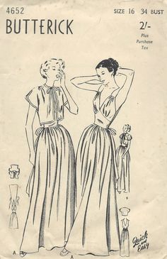 an old fashion sewing pattern for a woman's dress, with the skirt pulled back