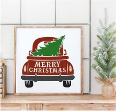 Christmas tree set in the back of a farm truck. Diy Shirt Printing, Christmas Tree Stencil, Tree For Christmas, Truck Tailgate, Farmhouse Style Christmas, Tree Stencil, Chalkboard Ideas, Christmas Farm, Christmas Stencils