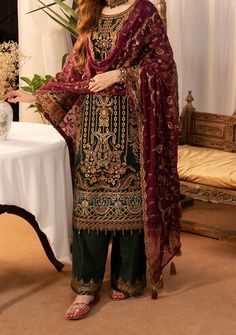 Fitted Georgette Dress With Naqshi Detailing, Traditional Green Naqshi Dress, Traditional Green Dress With Naqshi Detailing, Festive Fitted Dress With Naqshi Detailing, Festive Naqshi Dresses, Pakistani Branded Dresses, Noor Jahan, Luxury Dress, The Model