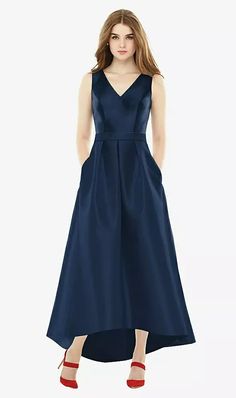 Sleeveless Pleated Skirt High Low Bridesmaid Dress With Pockets In Midnight Navy & Midnight Navy | The Dessy Group Alfred Sung Bridesmaid Dresses, High Low Bridesmaid Dresses, High Low Gown, Alfred Sung, High Low Skirt, Dress Order, Gala Dresses, Midnight Navy, Dress With Pockets