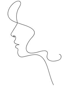 a line drawing of a woman's face with her hair blowing in the wind