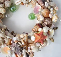 Beach Decor Seashell Wreath Nautical Decor Shell Wreath Seashells Decor Ideas, Seashells Decor, Seashell Wreaths, Sea Shell Wreath, Wreath Natural, Coastal Wreath, Beach Wedding Gifts, Seashell Wreath, Seashell Projects