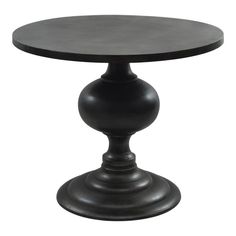 a small black table with a round top on it's pedestal, against a white background