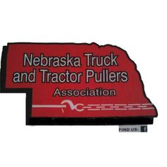 a red and black sign that says nebraska truck and tractor pullers association