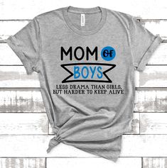 Are you a mom of boys? Do you know a mom of boys? This is the perfect shirt for yourself or to give as a gift! Our Bella Canvas Tees are like finding a treasure at the end of a rainbow. They are high quality, super soft and become softer with each wash! SIZING We have sizing charts in our photos. Our unisex shirts are true to size, but are a longer fit. When we are out of stock of a certain size or color we will substitute your shirt with American Apparel or Next Level. This is not a women's cut Cool Mom Shirt, Mothers Of Boys, Mom Of Boys, Mom Of Boys Shirt, Shirts Cute, Cool Mom, Boys Shirt, Bella Canvas Tees, Wife Gift