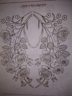 a drawing of some flowers and leaves in the shape of an antelope's head