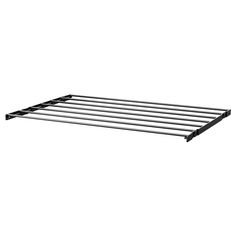 a black metal shelf with four bars on the bottom and one bar at the top