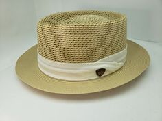 DOBBS BISHOP SAND PORK PIE FLORENTINE MILAN STRAW HAT MADE IN USA BRIM 2 INCH CROWN 4 INCH BAND 1 1/2 INCH Pork Pie, Hat Making, Straw Hat, Fedora, Milan, 4 Inch, Made In Usa, Accessories Hats, Straw