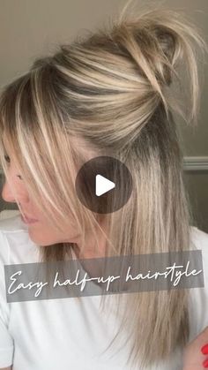 Ashley Erickson on Instagram: "Looking for an EASY and QUICK half-up hairstyle?! Here it is 😍 This style is great for ladies with layers and can be modified for all hair lengths 🙌🏻  . . #hairreel #reelhair #hairstyles #hairstyleideas #easyhair #hairhoals #haircut #haircolor #hairideas #hairtutorial #hairvideo #hairvideos #everydayhair #halfuphair #hairtutorials #hairvideo #finehair #halfuphalfdownhairstyle #hairtrends #easyhairstyle" Half Up Short Hair With Bangs, Messy Bun With Pieces Out, Messy Half Up Bun Tutorial, Flipped Half Up Half Down, Up Dos For Shoulder Length Hair Simple, Hairstyles For Christmas Pictures, Messy Half Up Half Down Hairstyles, Hairstyles For Medium Length Hair Baddie, Hairstyles For Small Heads