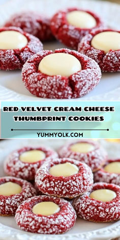 red velvet cream cheese thumbnut cookies on a white plate