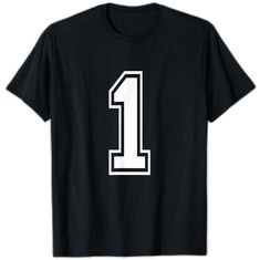 Sporty White T-shirt With Number Print, Black Sports Tops With Number Print For Events, Varsity Sports T-shirt With Team Name, Black Tops With Number Print For Football Season, Black Number Print T-shirt For Game Day, Varsity Style Team Name T-shirt For Fans, Sports Fan T-shirt With Number Print And Crew Neck, Varsity T-shirt With Team Name For Fan Merchandise, Black T-shirt With Number Print For Team Spirit