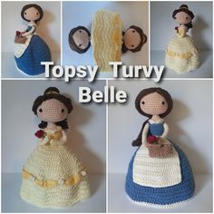 crocheted dolls are shown with the caption topsy turvy belle