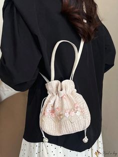 Bird in Bag - Elegant Floral Woven Bridal Handbag with Lace Embroidery Embroidered Handheld Bags For Daily Use, Daily Use Embroidered Crossbody Bag, Embroidered Beige School Bag, Embroidered Crossbody Bags For Daily Use, Beige Embroidered School Bags, Embroidered Spring Tote Bag, Spring Embroidered Pouch Shoulder Bag, Embroidered Tote Bag For Spring, Spring Embroidered Shoulder Bag