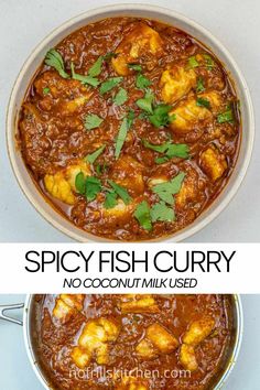 spicy fish curry with cauliflower in a pan