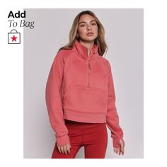 in stock Pink Half-zip Sweatshirt For Fall, Pink Half-zip Top For Fall, Pink Fleece Activewear For Fall, Cropped Half Zip, Scuba Fabric, Half Zip Pullover, Funnel Neck, Half Zip, Buy Online